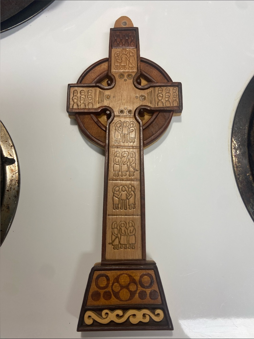 Islandcraft Celtic Carvings Irish High Cross Wood Wall Hanging Made in Ireland